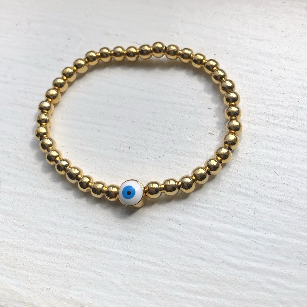 24k Gold “Evil Eye Protector” Elastic Bracelet 4MM